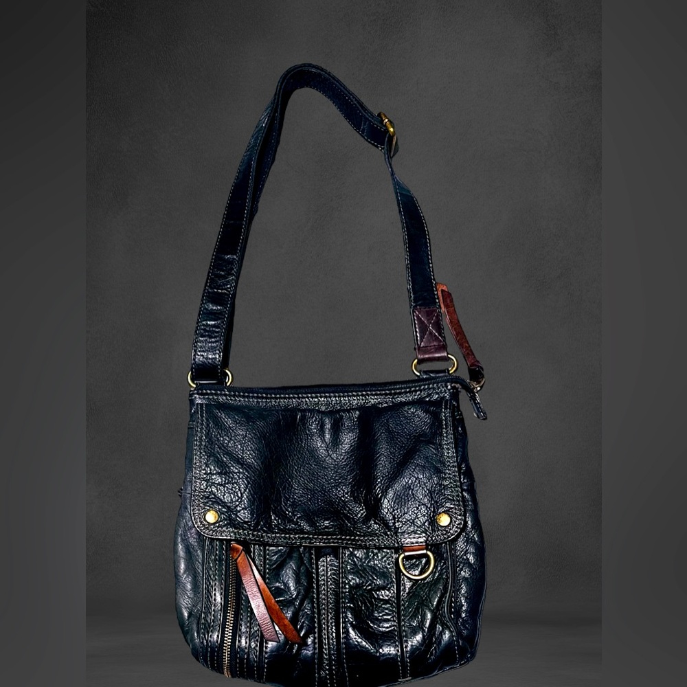 Vintage Leather Black Fossil Messenger Bag